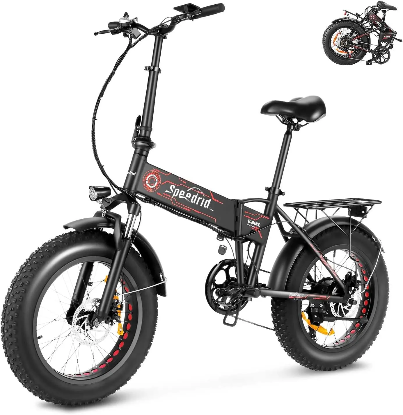 ANCHEER Folding Electric Bike for Adults, Electric Bicycle with 500W Brushless Motor(Peak 800W), 48V/499Wh Hidden Battery, Up to 55 Miles, 20"*4.0 Fat Tire Ebike, 7 Speed Gear