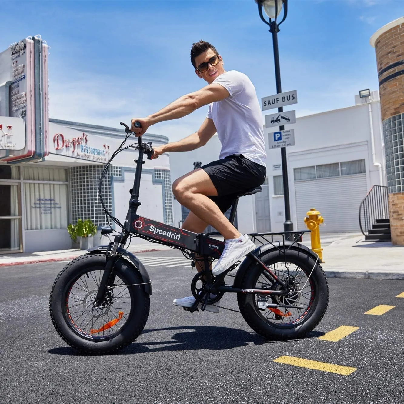 ANCHEER Folding Electric Bike for Adults, Electric Bicycle with 500W Brushless Motor(Peak 800W), 48V/499Wh Hidden Battery, Up to 55 Miles, 20"*4.0 Fat Tire Ebike, 7 Speed Gear