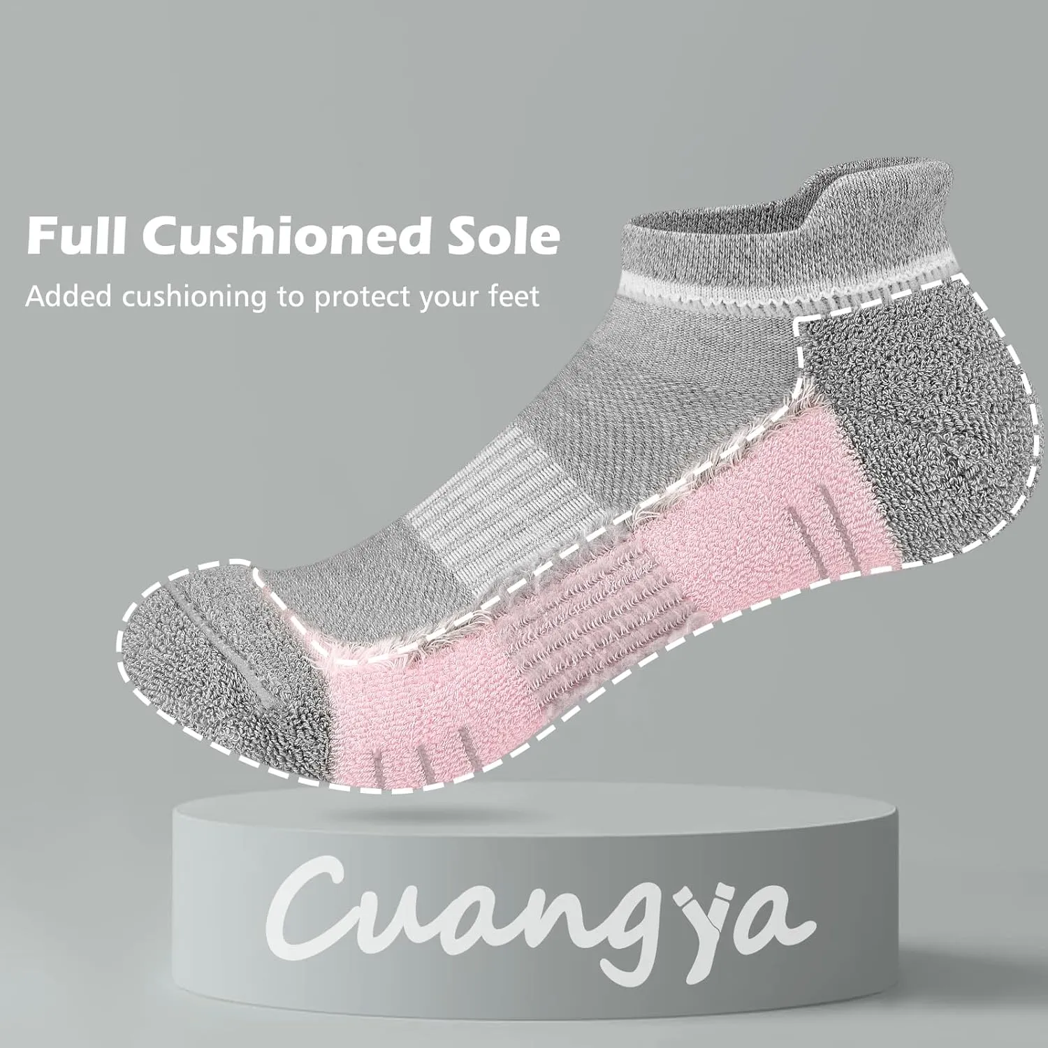 Ankle Socks Women Athletic No Show Socks Running Comfort Cushioned 5-Pairs