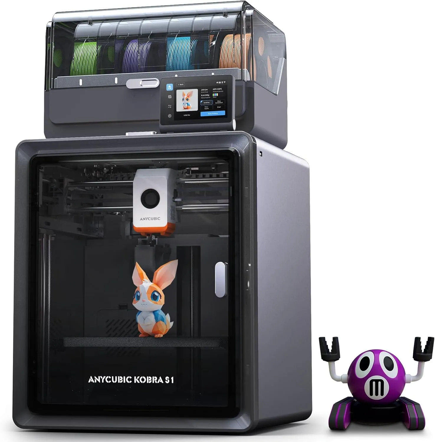 Anycubic Kobra S1 Combo 3D Printer, 4 Stunning Multicolor with Anycubic ACE PRO, 600mm/s High Speed and 320℃ Hotend Free-Clog Extruder, Intelligent Drying While Printing, Built-in Camera 250*250*250mm