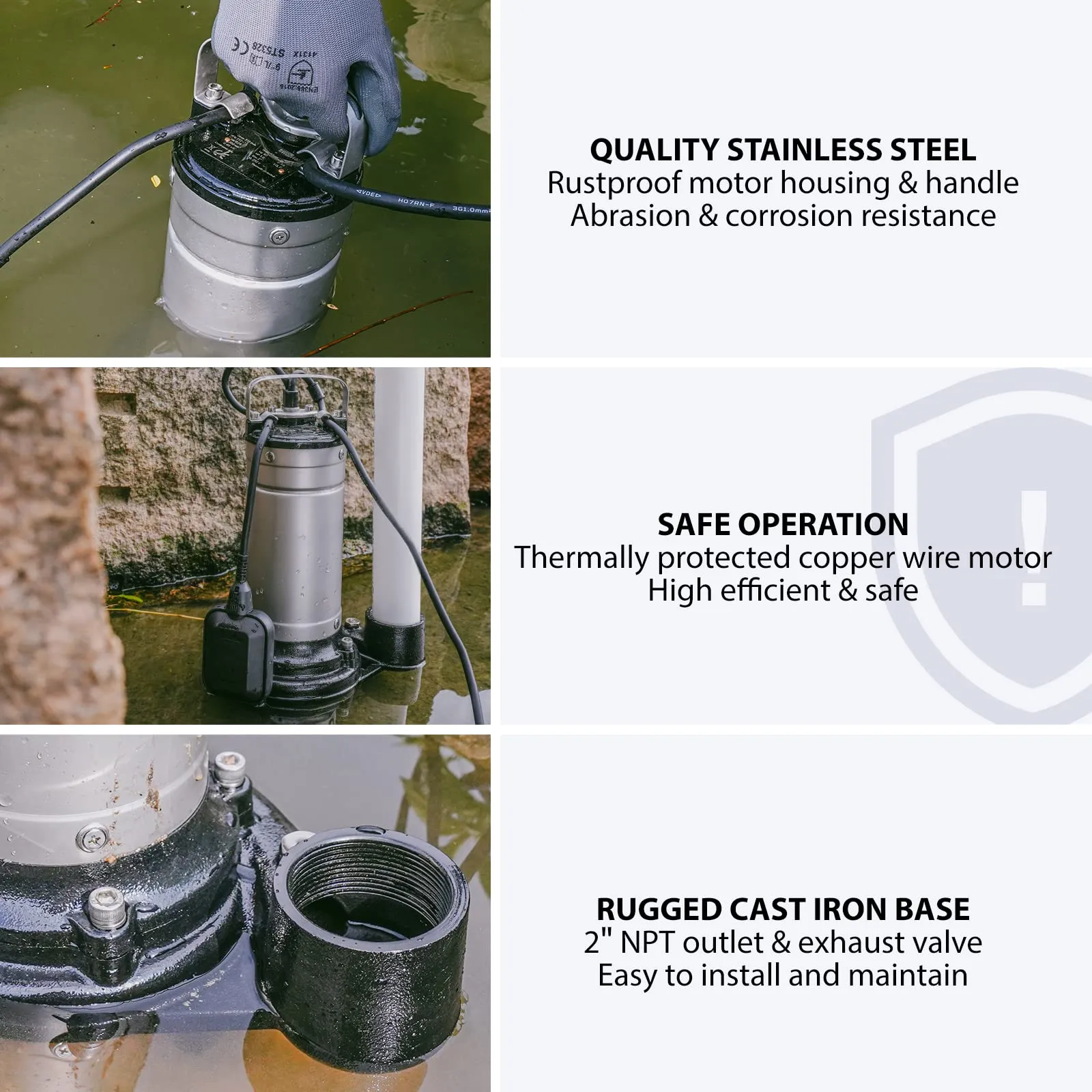 AQUASTRONG 1 HP Sewage Grinder Pumps, Stainless Steel, 115V Automatic Float Switch, 2'' NPT Discharge