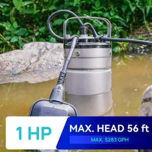 AQUASTRONG 1 HP Sewage Grinder Pumps, Stainless Steel, 115V Automatic Float Switch, 2'' NPT Discharge