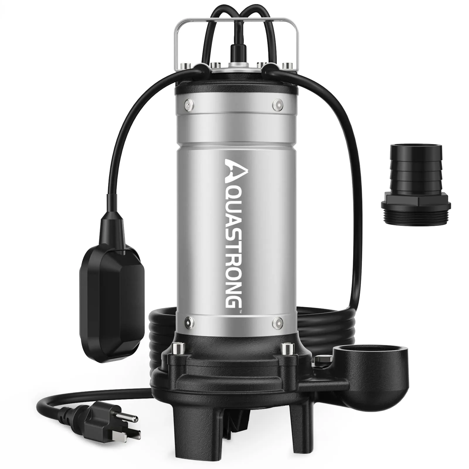 AQUASTRONG 1 HP Sewage Grinder Pumps, Stainless Steel, 115V Automatic Float Switch, 2'' NPT Discharge