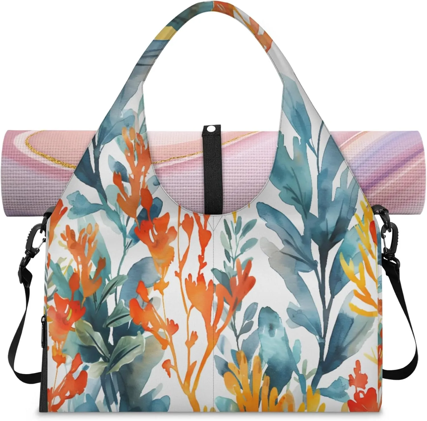 aquatic plant Women's Yoga Gym Bag - Adjustable shoulder strap with shoe compartment, large gym bag with multiple pockets for yoga mat, gym equipment and travel accessories