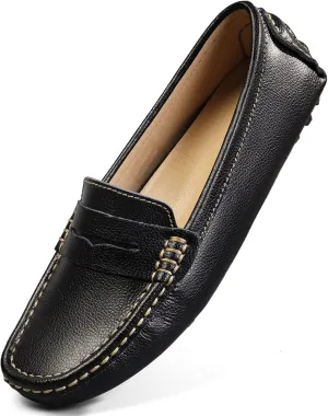Artisure Women's Classic Comfort Leather Penny Loafers Casual Slip-Ons Lightweight Walking Flats Driving Mocs Boat Shoes