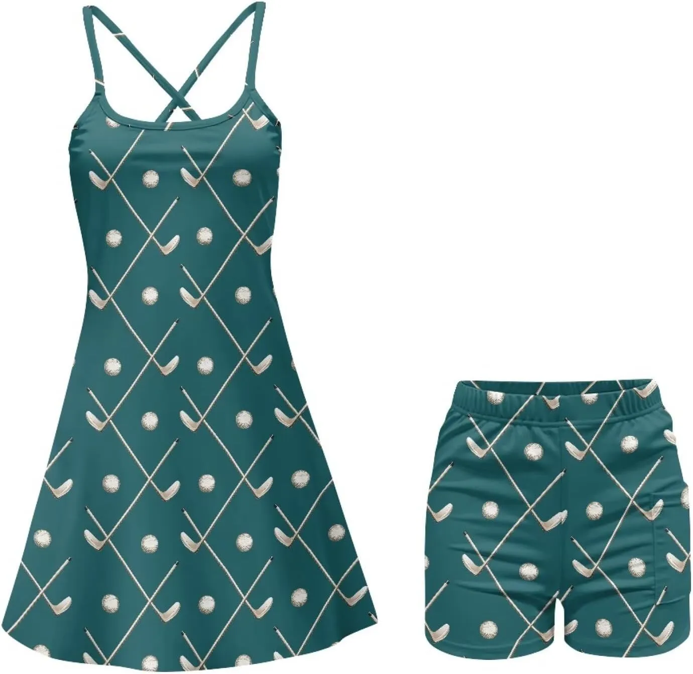 Athletic Dress for Women Tennis Spaghetti Strap Mini Dress with Built-in Shorts 2 Pockets