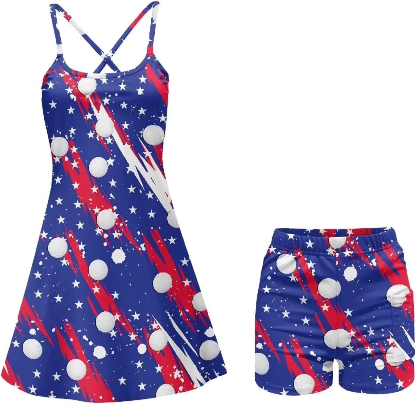 Athletic Dress for Women Tennis Spaghetti Strap Mini Dress with Built-in Shorts Casual Sports Activewear