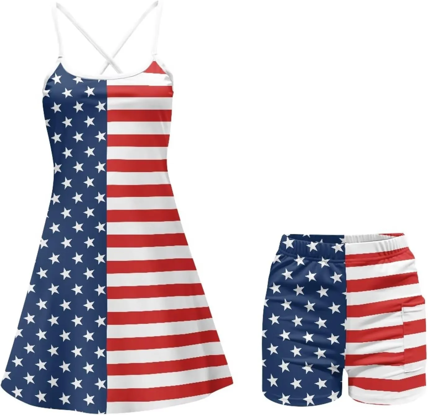 Athletic Dress for Women Tennis Spaghetti Strap Mini Dress with Built-in Shorts Casual Sports Activewear