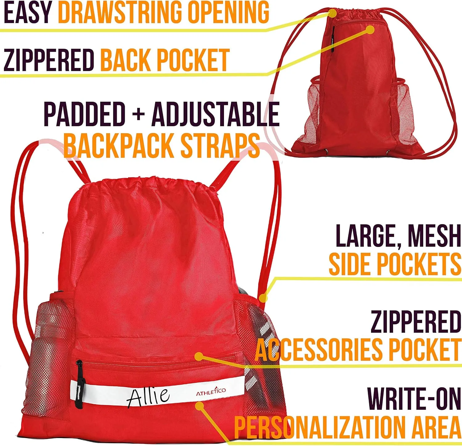 Athletico Drawstring Soccer Bag - Soccer Backpack For Boys or Girls Can Also Carry Basketball or Volleyball