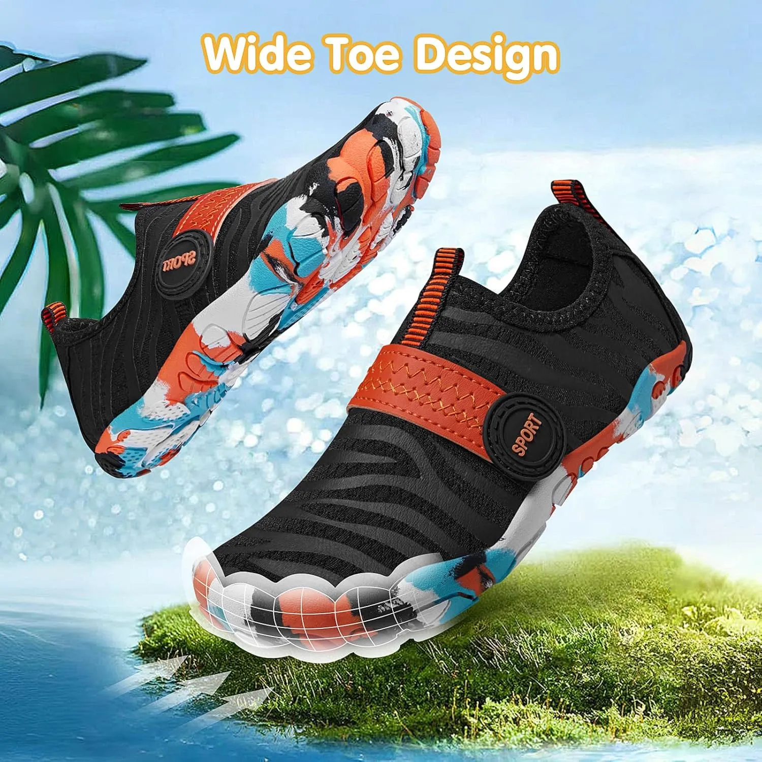 ATHMILE Kids Water Shoes Boys Girls Water Shoes Quick Dry Barefoot Beach Sports Swim Pool Summer Shoes(Little Kid/Big Kid)