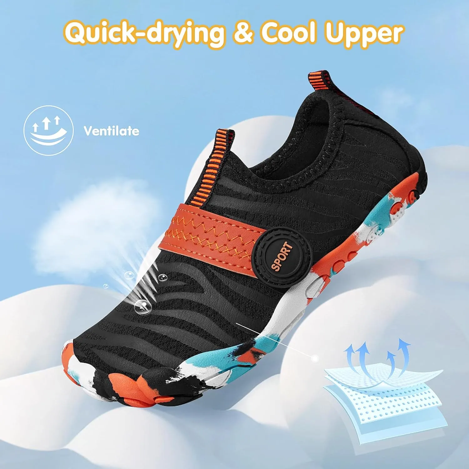 ATHMILE Kids Water Shoes Boys Girls Water Shoes Quick Dry Barefoot Beach Sports Swim Pool Summer Shoes(Little Kid/Big Kid)