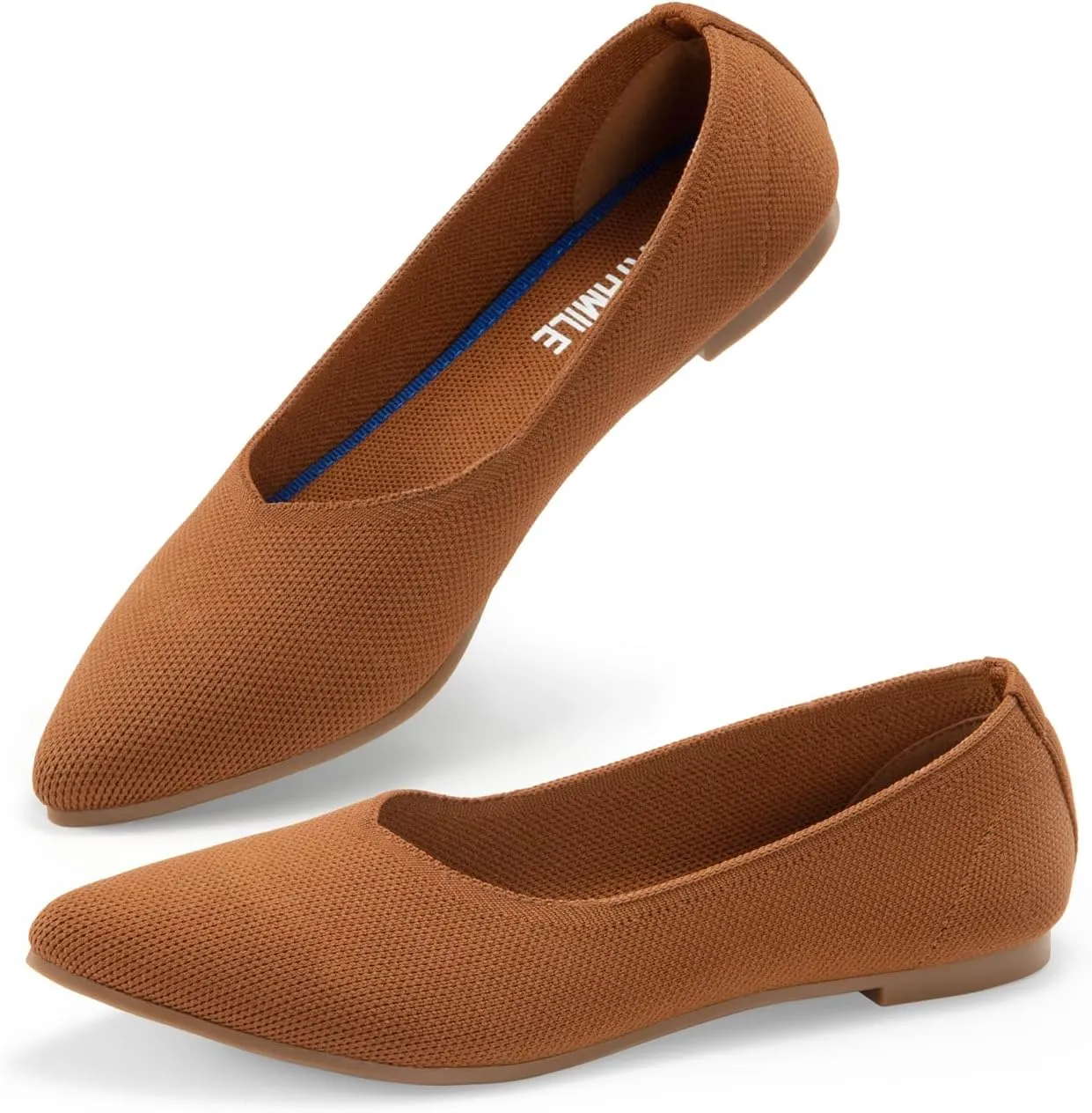 ATHMILE Pointed Toe Flats for Women Dressy Bronze Work Shoes Business Casul Knit Ballet Flats Slip on Office Ladies Comforttable Dress