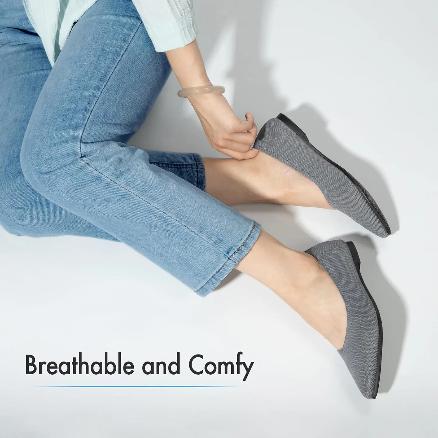 ATHMILE Pointed Toe Flats for Women Dressy Bronze Work Shoes Business Casul Knit Ballet Flats Slip on Office Ladies Comforttable Dress
