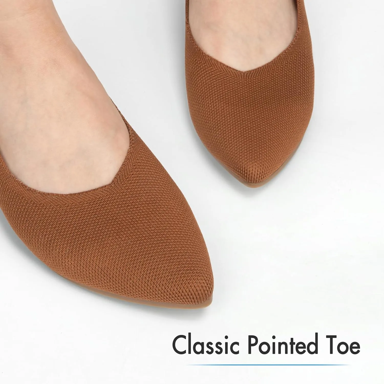 ATHMILE Pointed Toe Flats for Women Dressy Bronze Work Shoes Business Casul Knit Ballet Flats Slip on Office Ladies Comforttable Dress
