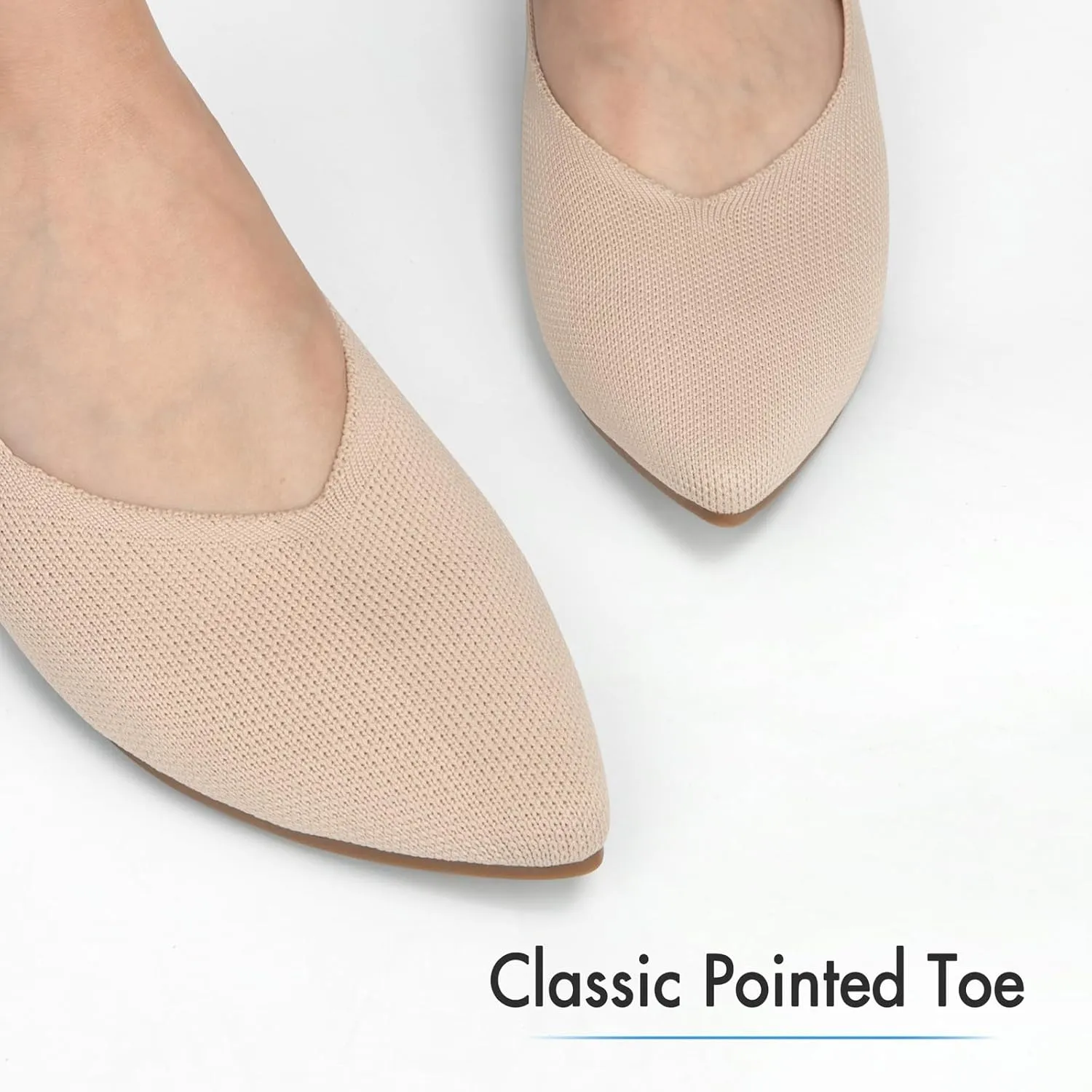 ATHMILE Pointed Toe Flats for Women Dressy Bronze Work Shoes Business Casul Knit Ballet Flats Slip on Office Ladies Comforttable Dress