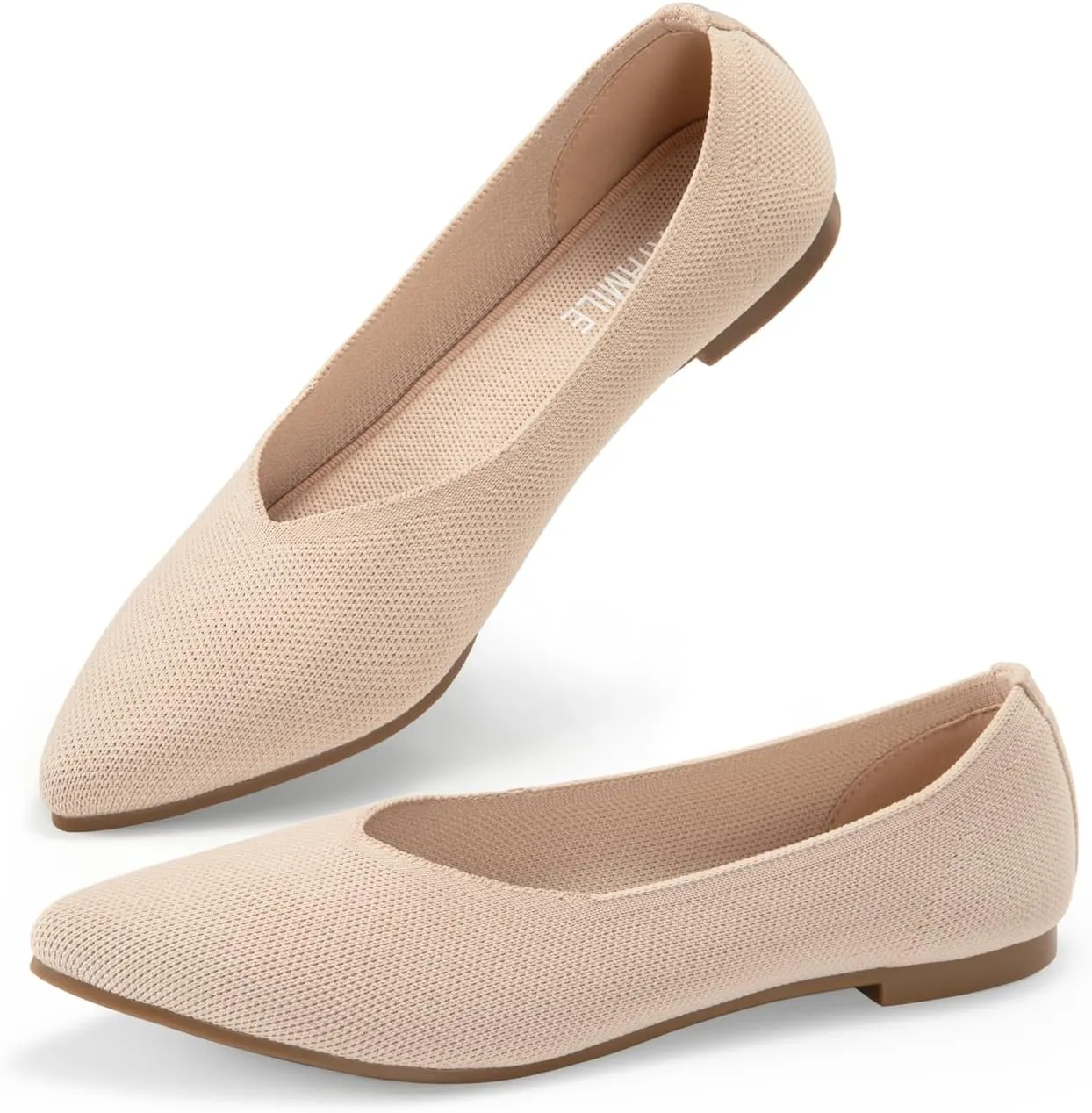 ATHMILE Pointed Toe Flats for Women Dressy Bronze Work Shoes Business Casul Knit Ballet Flats Slip on Office Ladies Comforttable Dress