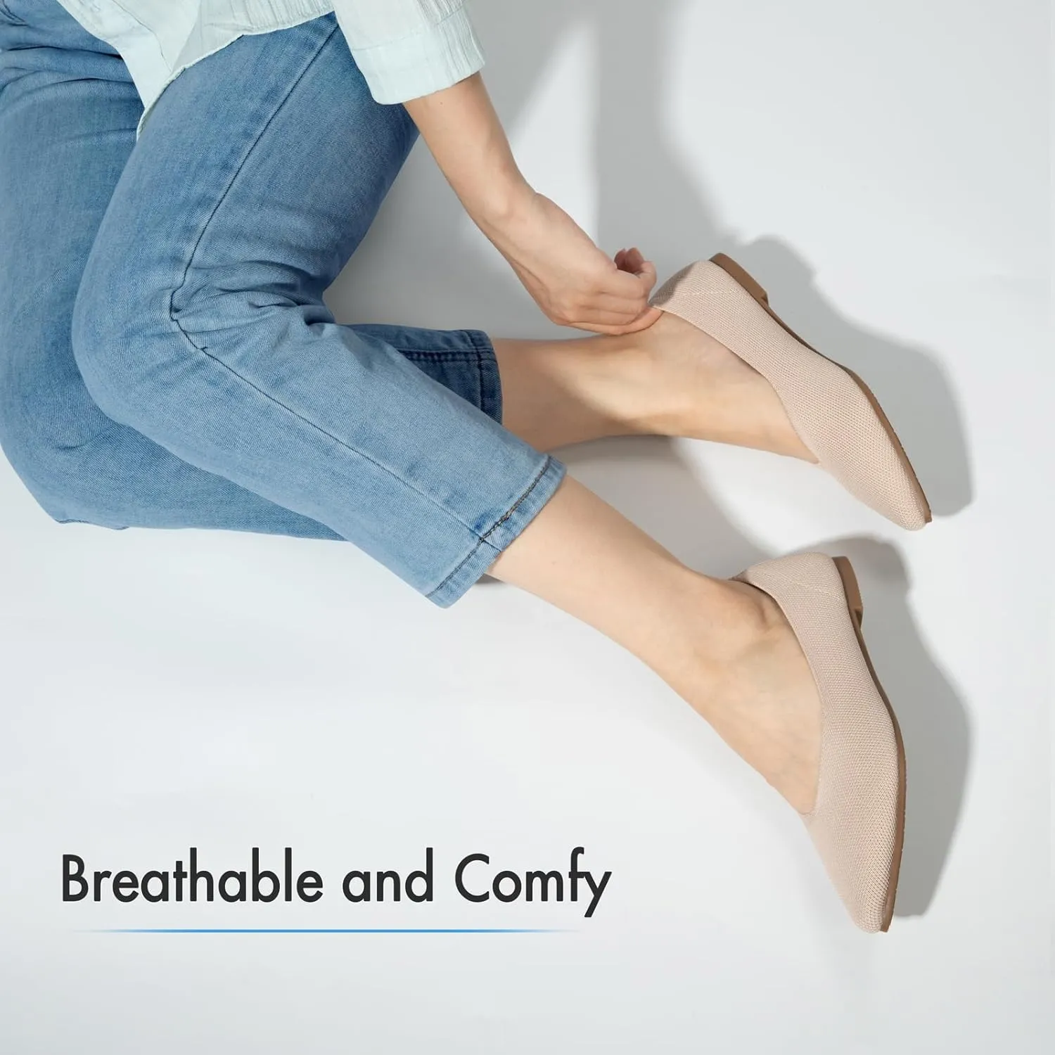 ATHMILE Pointed Toe Flats for Women Dressy Bronze Work Shoes Business Casul Knit Ballet Flats Slip on Office Ladies Comforttable Dress