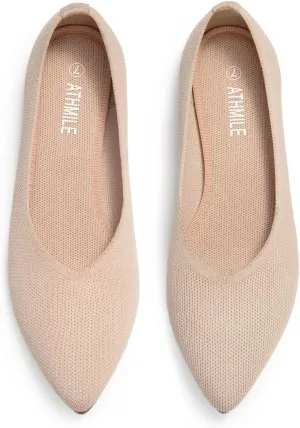 ATHMILE Pointed Toe Flats for Women Dressy Bronze Work Shoes Business Casul Knit Ballet Flats Slip on Office Ladies Comforttable Dress