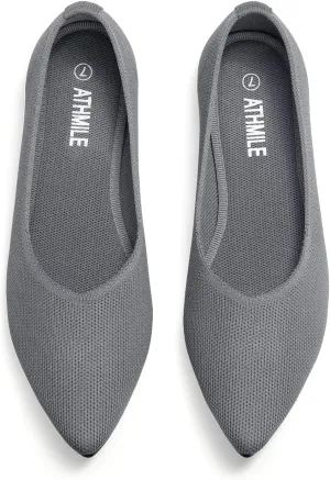 ATHMILE Pointed Toe Flats for Women Dressy Bronze Work Shoes Business Casul Knit Ballet Flats Slip on Office Ladies Comforttable Dress