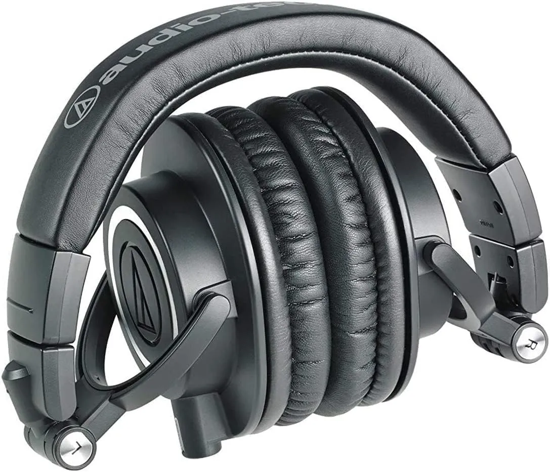 Audio Technica ATH-M50X Professional Studio Monitor Headphones Black Bundle with Pig hog 25ft Extension Cable & Liquid Polishing Cloth with Detachable Cable