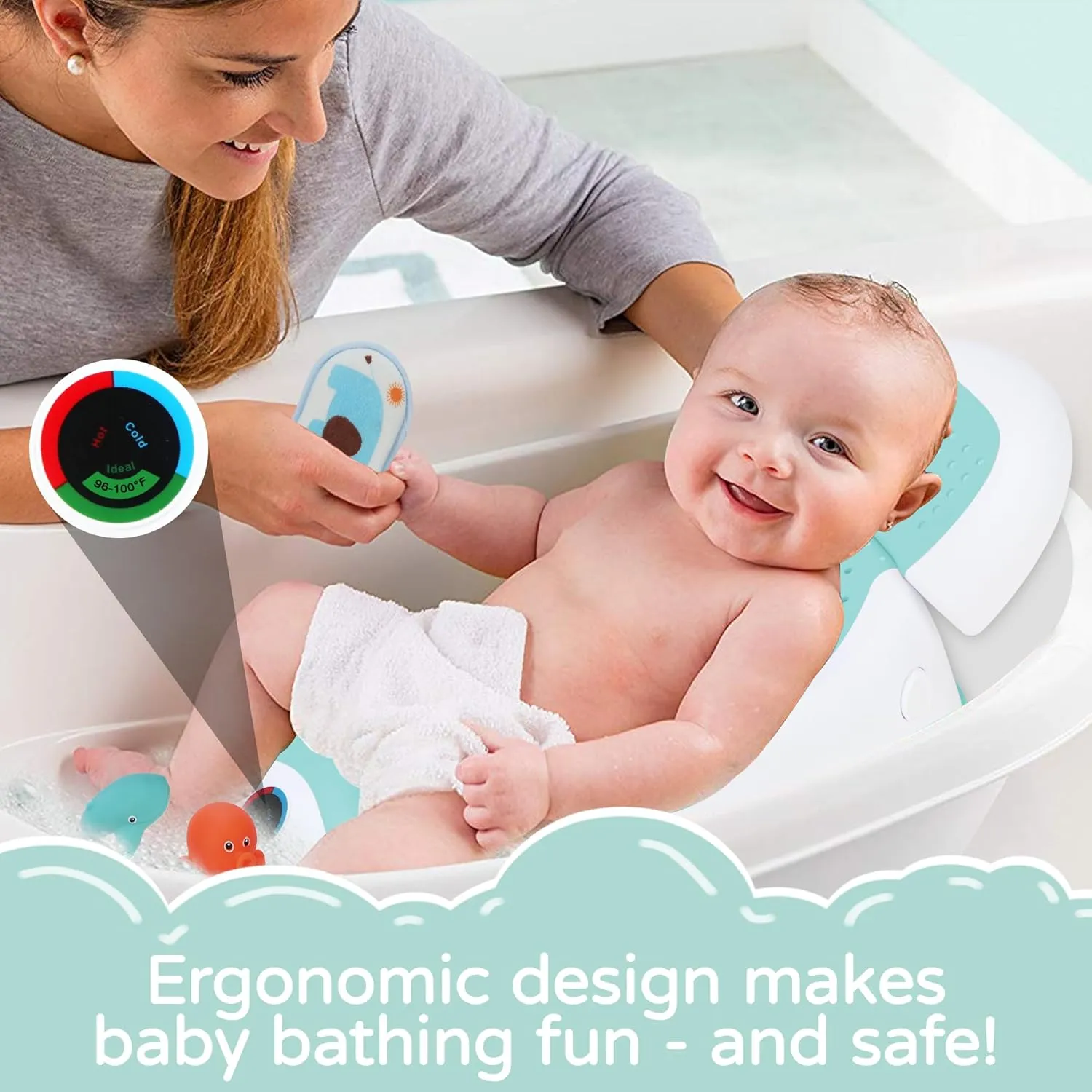Baby Bath Tub|Newborn Bathtub,with Thermometer Baby Bathtub,Baby Bath Support for Baby Bathtub for Infant Newborn Essentials Must Haves-Baby tub (Green)