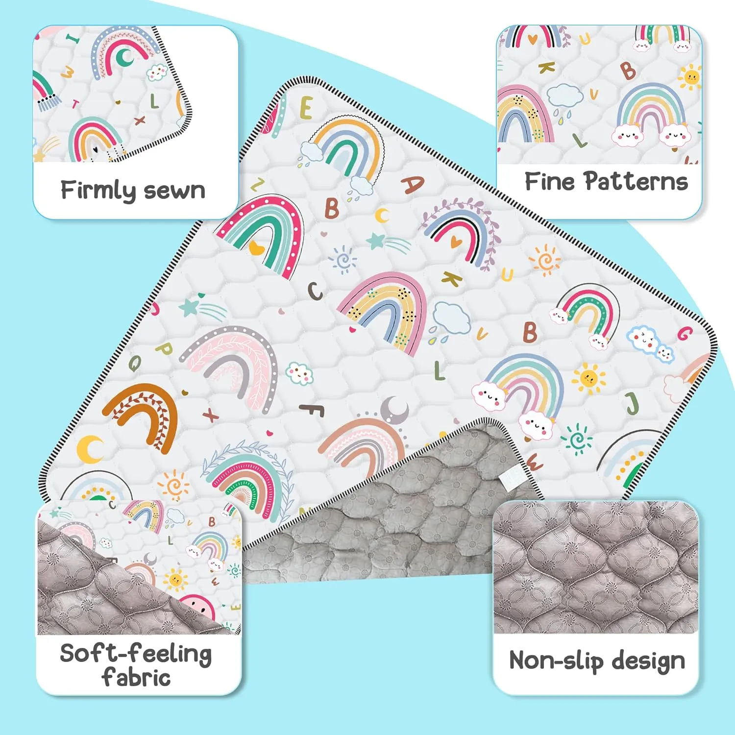 Baby Play Mat，Thick Soft 50" X 50" Playpen mat, Foldable and Machine Washable Baby Play Mats for Floor，Play Mat for Babies, Toddlers & Infants to Play and Learn (Rainbow)