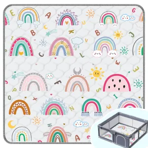 Baby Play Mat，Thick Soft 50" X 50" Playpen mat, Foldable and Machine Washable Baby Play Mats for Floor，Play Mat for Babies, Toddlers & Infants to Play and Learn (Rainbow)