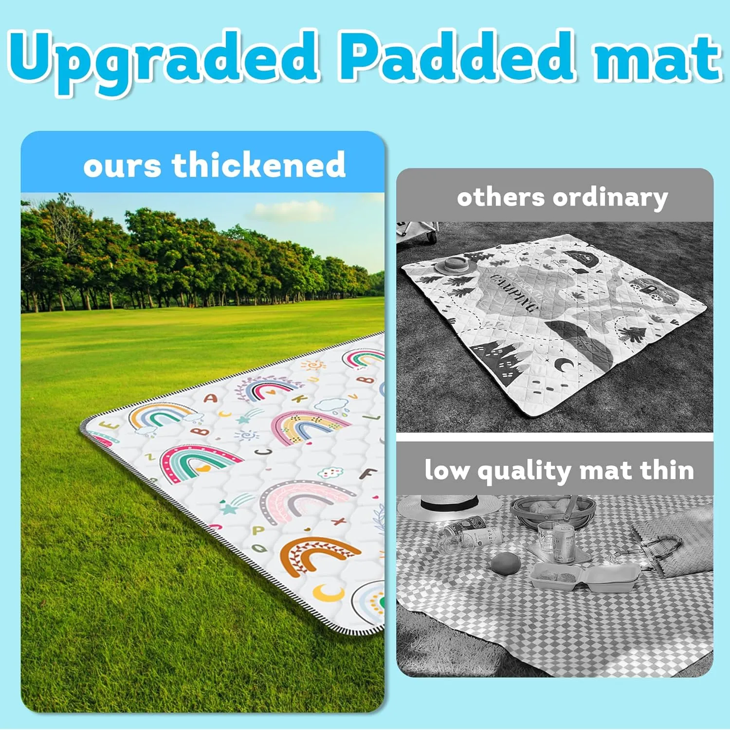 Baby Play Mat，Thick Soft 50" X 50" Playpen mat, Foldable and Machine Washable Baby Play Mats for Floor，Play Mat for Babies, Toddlers & Infants to Play and Learn (Rainbow)