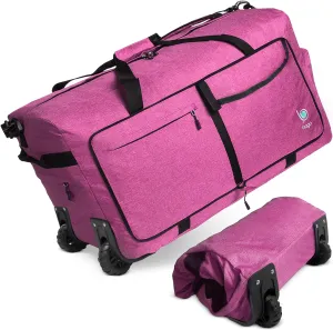Bago Snow Purple Extra Large 120L Foldable Weekender Rolling Duffel Bag with Wheels, Waterproof Travel Duffel Bag, Heavy Duty Lightweight Duffle Bag for Traveling