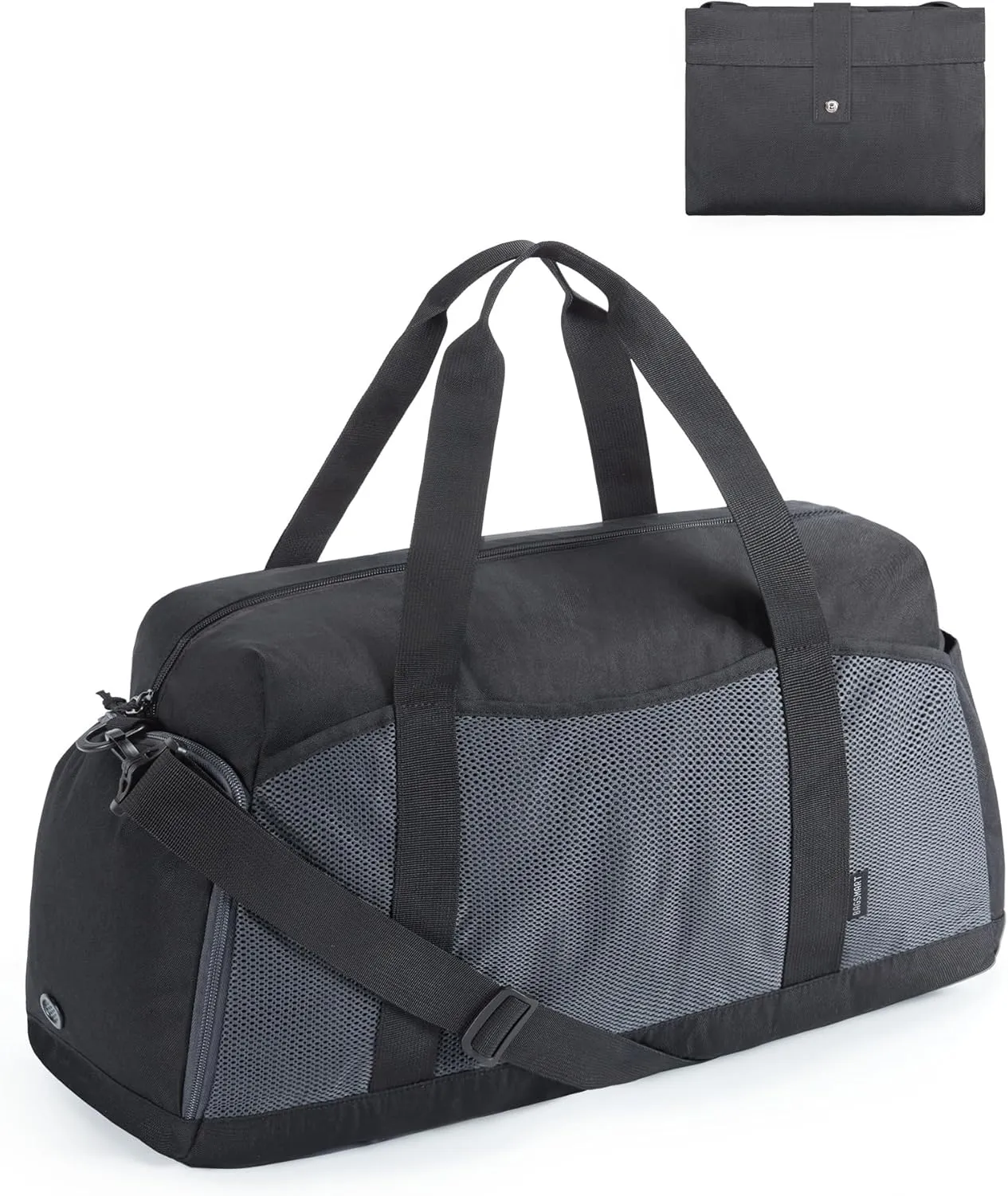 BAGSMART Foldable Duffle Bag for Women - 35L Carry On Weekender Overnight Sports Duffel with Shoe Compartment, Personal Item Travel Workout Bag for Travel Yoga, Black