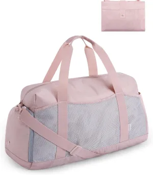 BAGSMART Foldable Duffle Bag for Women - 35L Carry On Weekender Overnight Sports Duffel with Shoe Compartment, Personal Item Travel Workout Bag for Travel Yoga, Pink