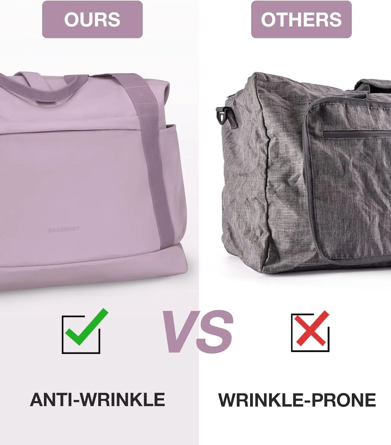 BAGSMART Foldable Travel Duffle Bag, 30.6L Large Carry On Tote Bag Gym Sports Bag for Women, Weekender Overnight Bag for Travel Essentials & Daily Necessities(Dark Purple)