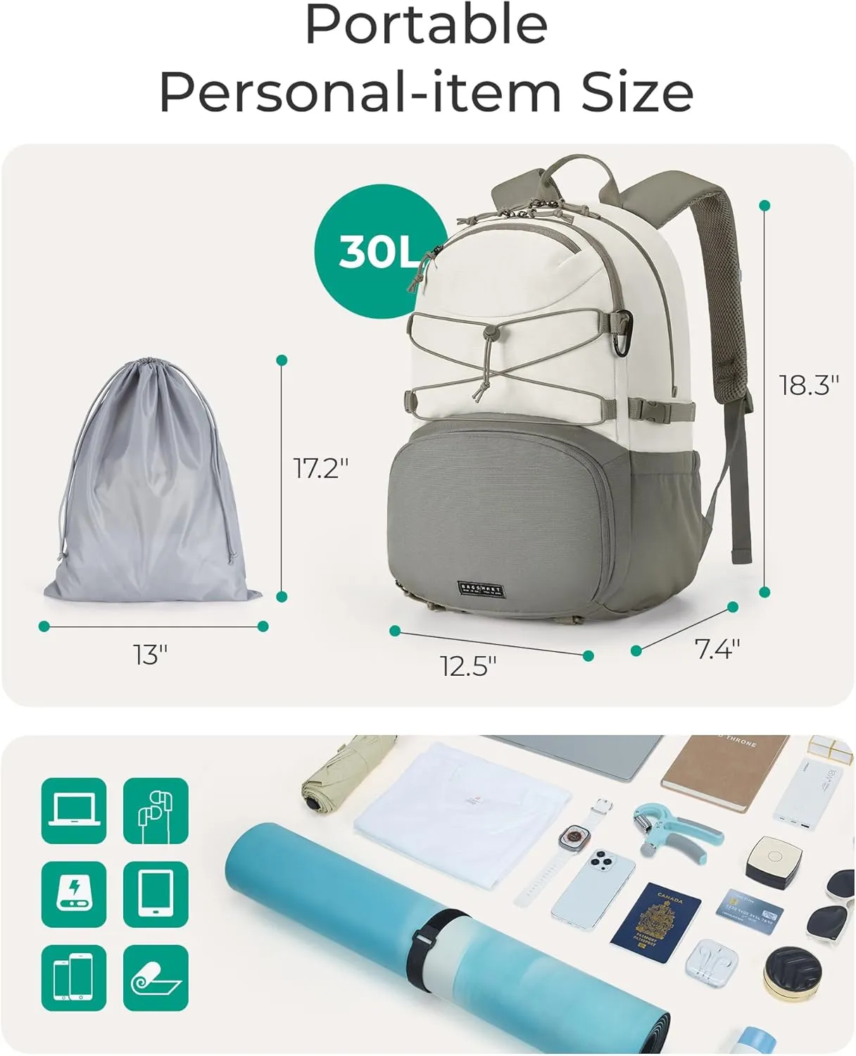 BAGSMART Gym Backpack with Shoes Compartment, Travel Backpack for Men Women, Stylish Workout Sport Bag for Yoga, Casual Weekender Carry On for Flight, College, Outdoor, Dark Grey
