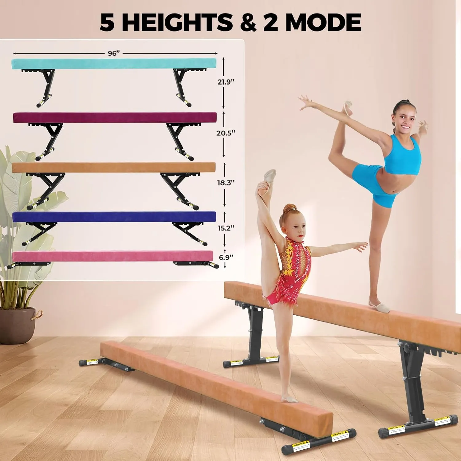 Balance Beam Adjustable 8ft, High and Lower Floor Beam Gymnastics Equipment for Kids Children, Gymnastics Beam with Legs for Home, Professional Training, Gymnastic Club Use