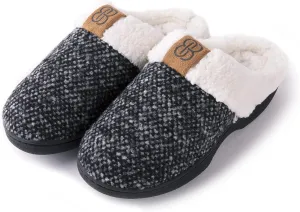 Bandolino Womens Sherpa Cuff Clog Slippers, Warm Fuzzy Indoor Outdoor House Shoes, Cozy Rubber Sole Bedroom Slip Ons