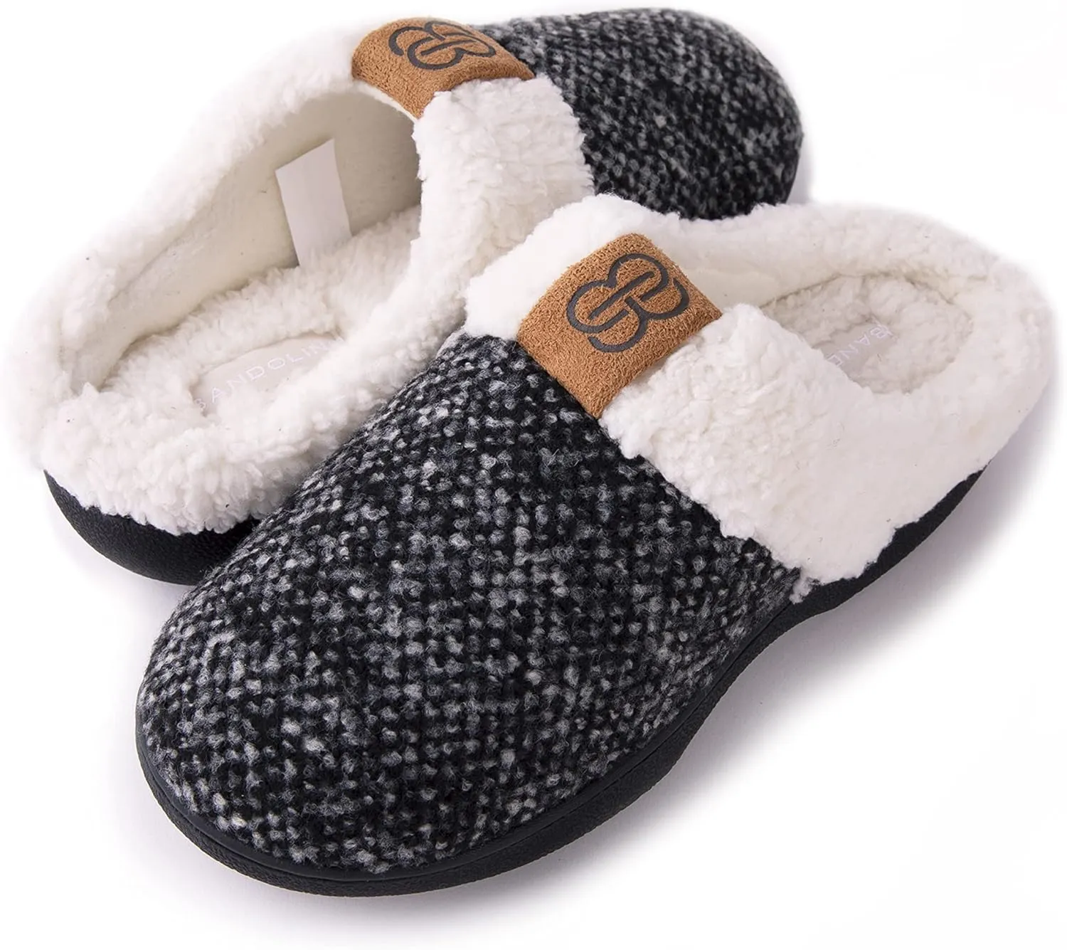Bandolino Womens Sherpa Cuff Clog Slippers, Warm Fuzzy Indoor Outdoor House Shoes, Cozy Rubber Sole Bedroom Slip Ons