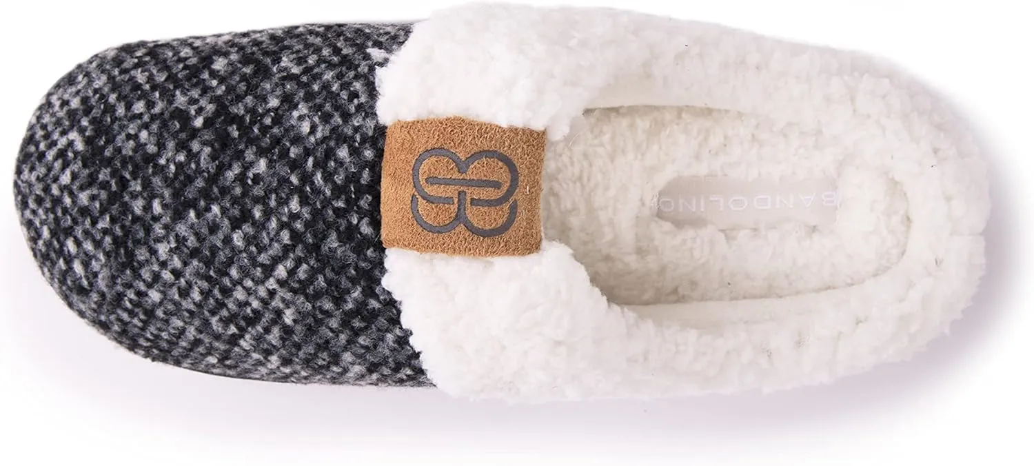 Bandolino Womens Sherpa Cuff Clog Slippers, Warm Fuzzy Indoor Outdoor House Shoes, Cozy Rubber Sole Bedroom Slip Ons