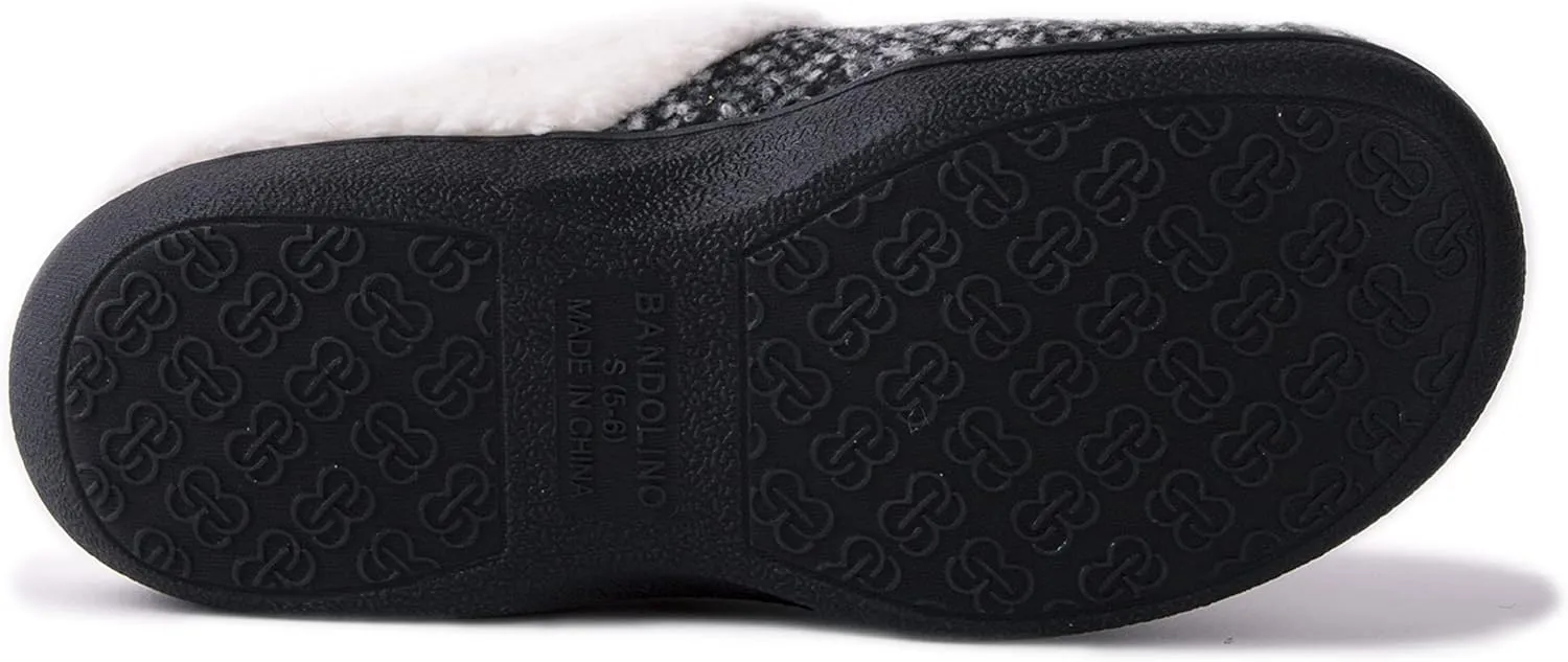 Bandolino Womens Sherpa Cuff Clog Slippers, Warm Fuzzy Indoor Outdoor House Shoes, Cozy Rubber Sole Bedroom Slip Ons