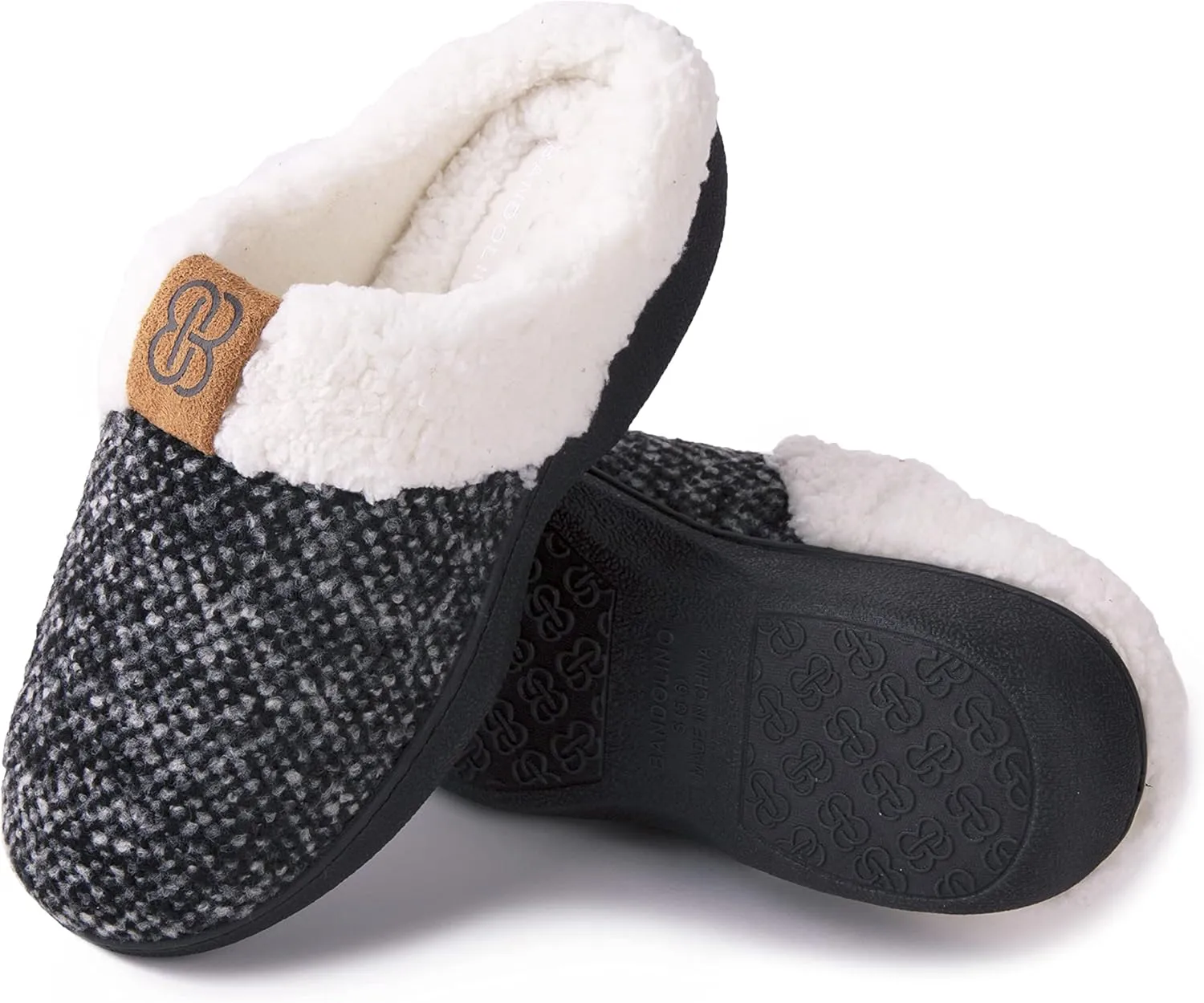 Bandolino Womens Sherpa Cuff Clog Slippers, Warm Fuzzy Indoor Outdoor House Shoes, Cozy Rubber Sole Bedroom Slip Ons