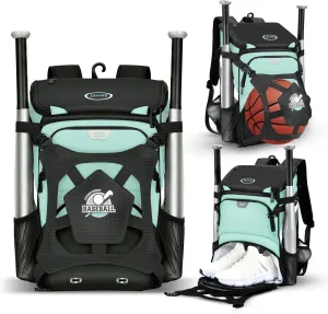 Baseball Backpack for Adult and Youth, Large Capacity Lightweight Softball Bag With Shoe Compartment and Fence Hook for TBall Bat & Equipment, Waterproof for Helmet, Gloves