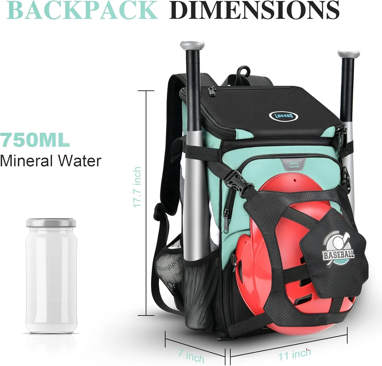 Baseball Backpack for Adult and Youth, Large Capacity Lightweight Softball Bag With Shoe Compartment and Fence Hook for TBall Bat & Equipment, Waterproof for Helmet, Gloves