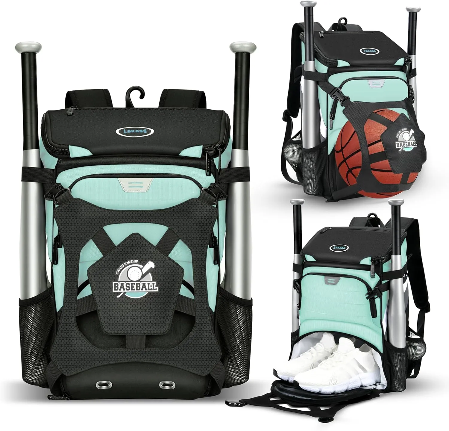 Baseball Backpack for Adult and Youth, Large Capacity Lightweight Softball Bag With Shoe Compartment and Fence Hook for TBall Bat & Equipment, Waterproof for Helmet, Gloves