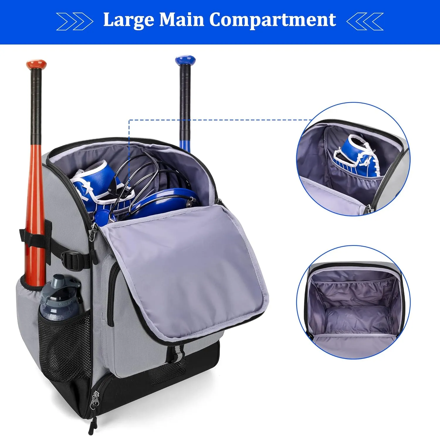 Baseball Backpack Holds Up to 4 Bats, Softball Bat Bag with Separate Shoe Space and Multiple Pockets for Essentials