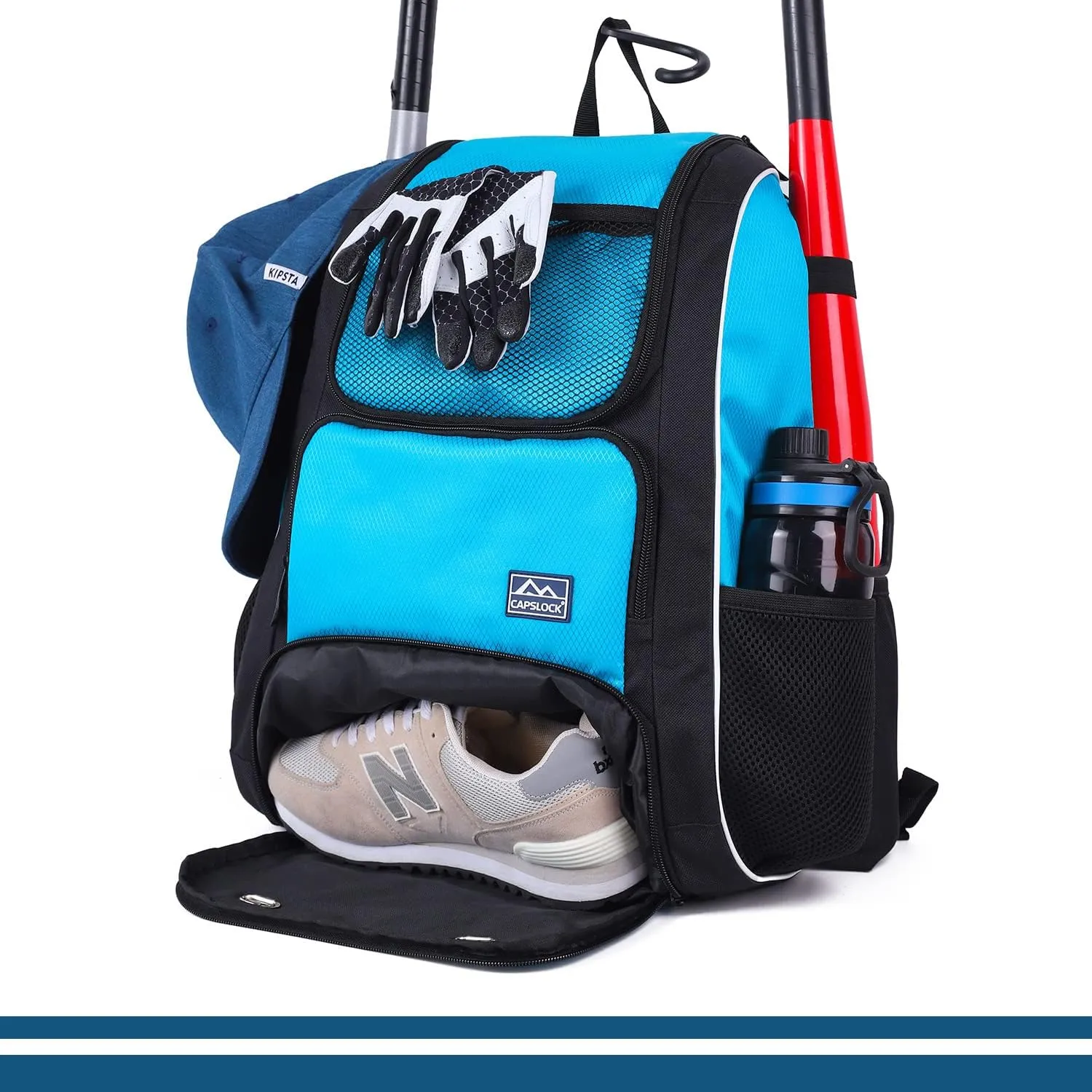 Baseball Bat Bag Backpack,T-Ball & Softball Bat Bag with Shoes Compartment for Youth and Adult, Lightweight Baseball Bag with Fence Hook Hold Bat, Batting Mitten, Helmet, Caps, Teeball Gear
