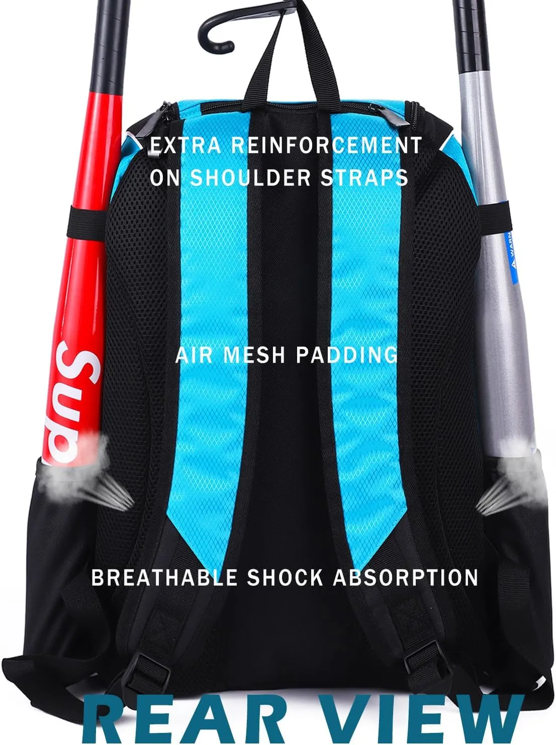 Baseball Bat Bag Backpack,T-Ball & Softball Bat Bag with Shoes Compartment for Youth and Adult, Lightweight Baseball Bag with Fence Hook Hold Bat, Batting Mitten, Helmet, Caps, Teeball Gear