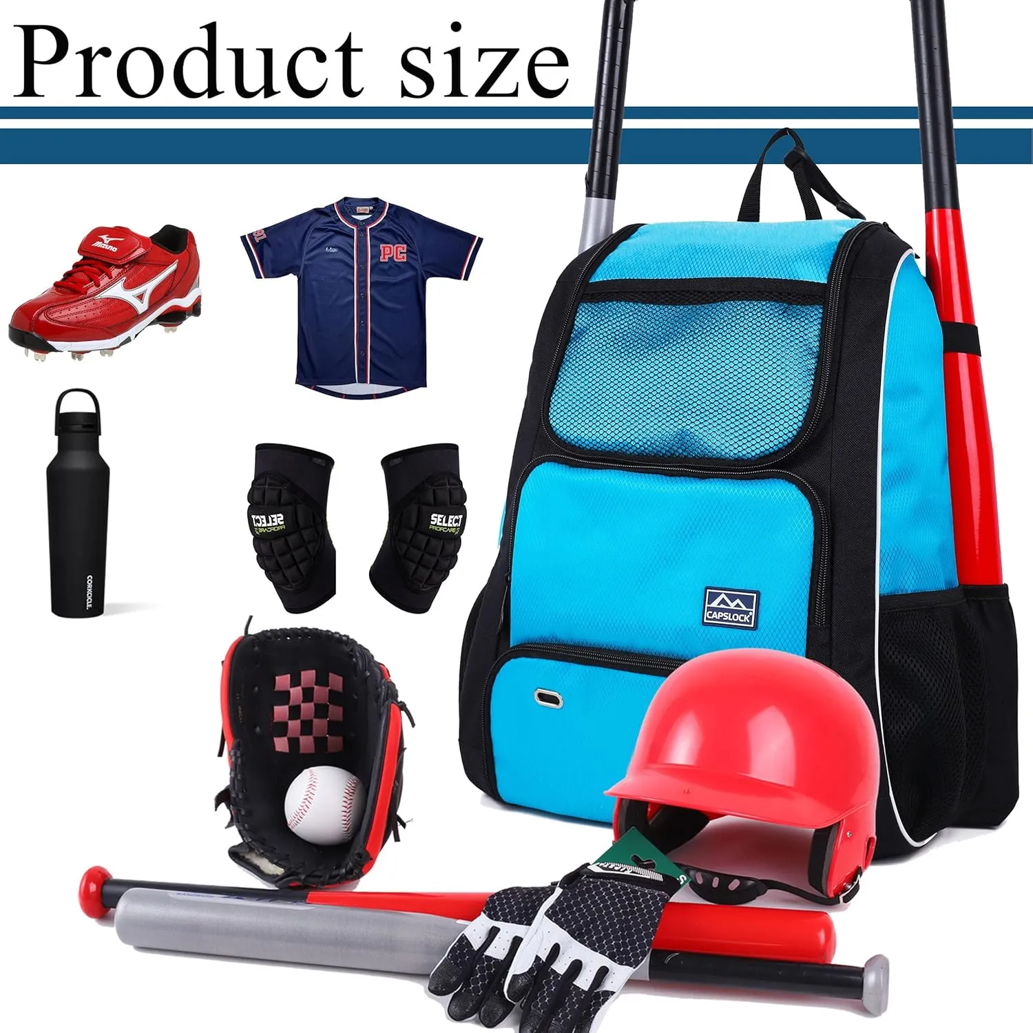 Baseball Bat Bag Backpack,T-Ball & Softball Bat Bag with Shoes Compartment for Youth and Adult, Lightweight Baseball Bag with Fence Hook Hold Bat, Batting Mitten, Helmet, Caps, Teeball Gear