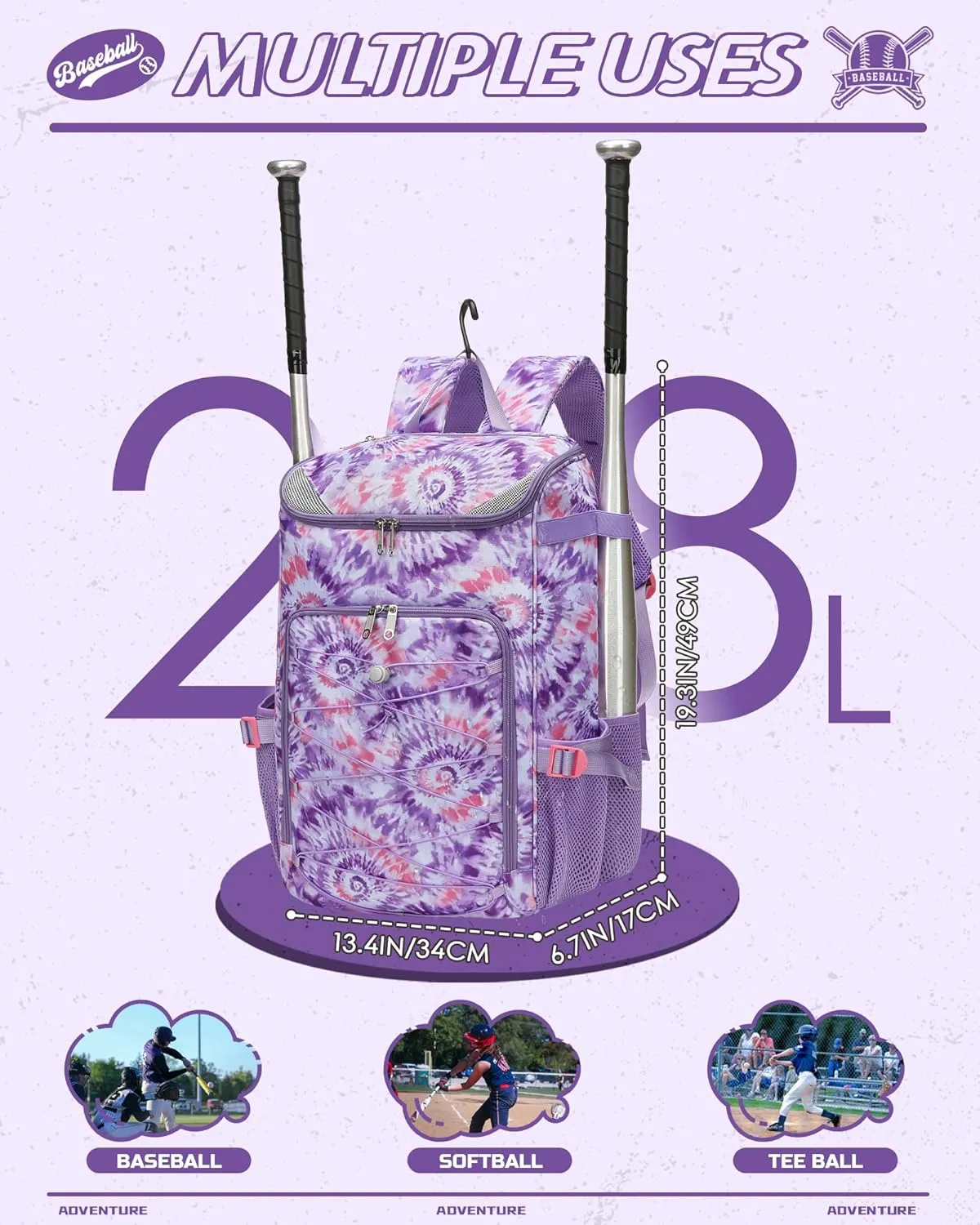 Baseball Softball Gear Bag Backpack for Boys Girls Ages 6-8 8-12 12-14 Large Kids T-Ball Bat Bags with Ventilated Shoe Compartment Baseball Softball Players Stuff Supplies