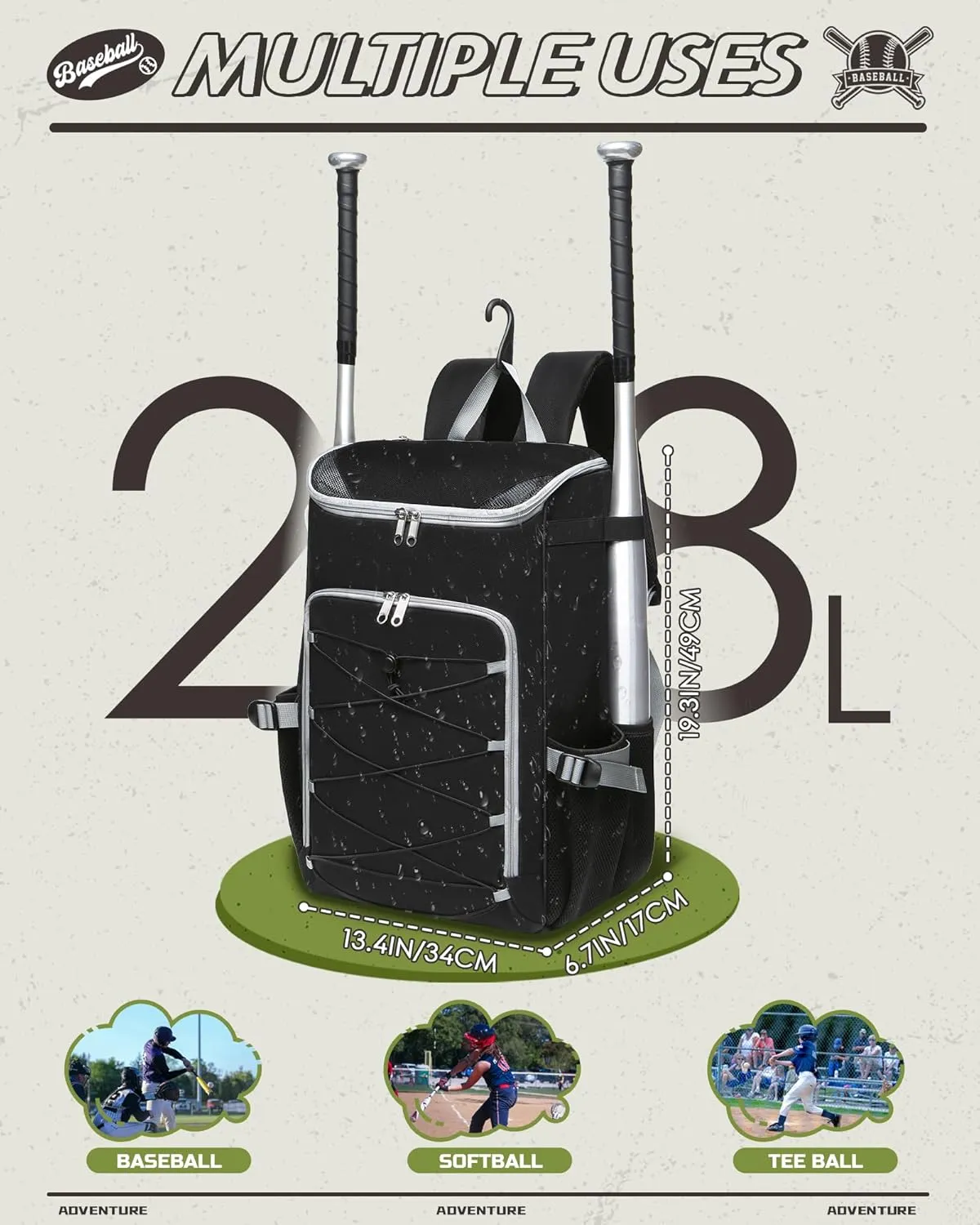 Baseball Softball Gear Bag Backpack for Boys Girls Ages 6-8 8-12 12-14 Large Kids T-Ball Bat Bags with Ventilated Shoe Compartment Baseball Softball Players Stuff Supplies