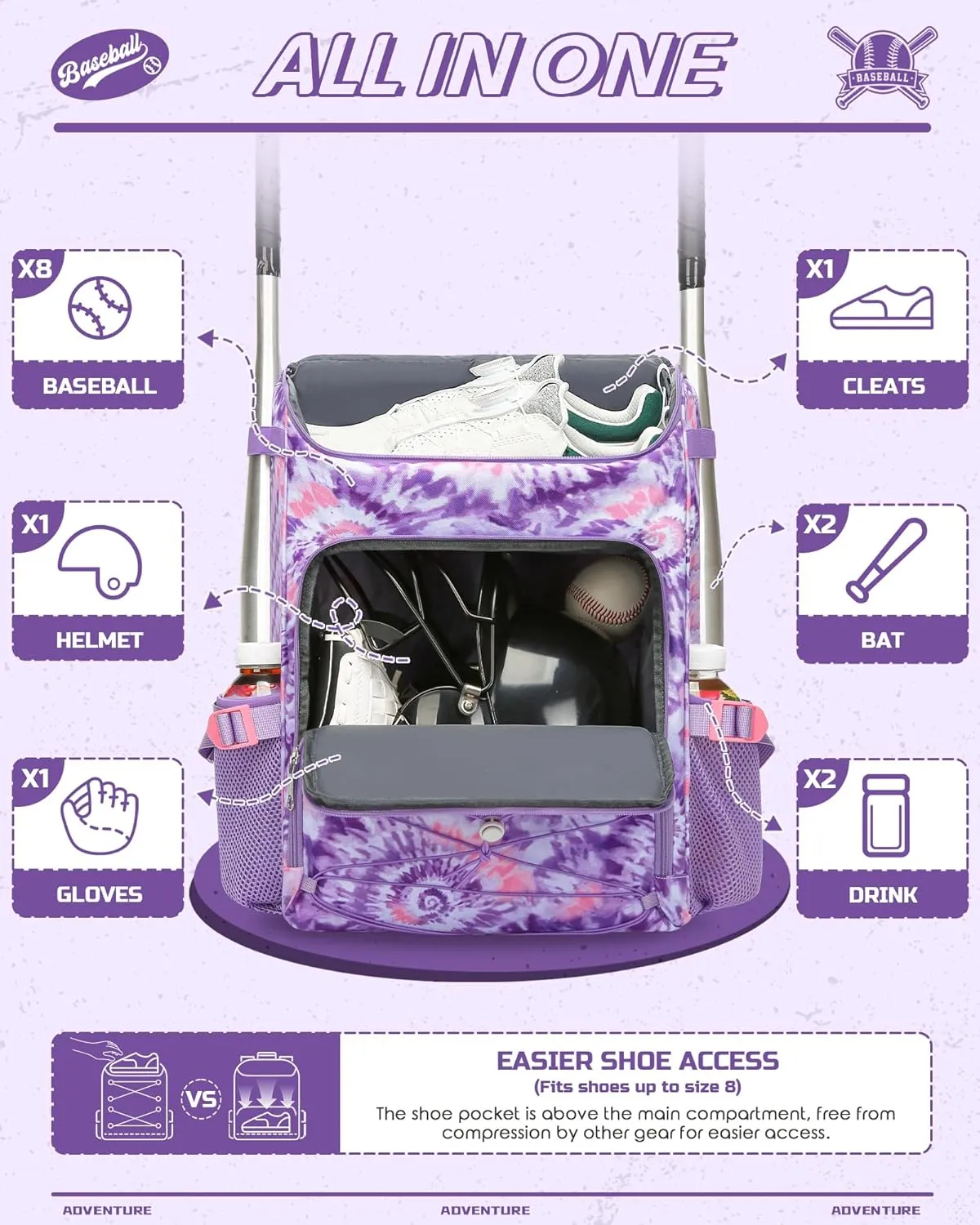 Baseball Softball Gear Bag Backpack for Boys Girls Ages 6-8 8-12 12-14 Large Kids T-Ball Bat Bags with Ventilated Shoe Compartment Baseball Softball Players Stuff Supplies