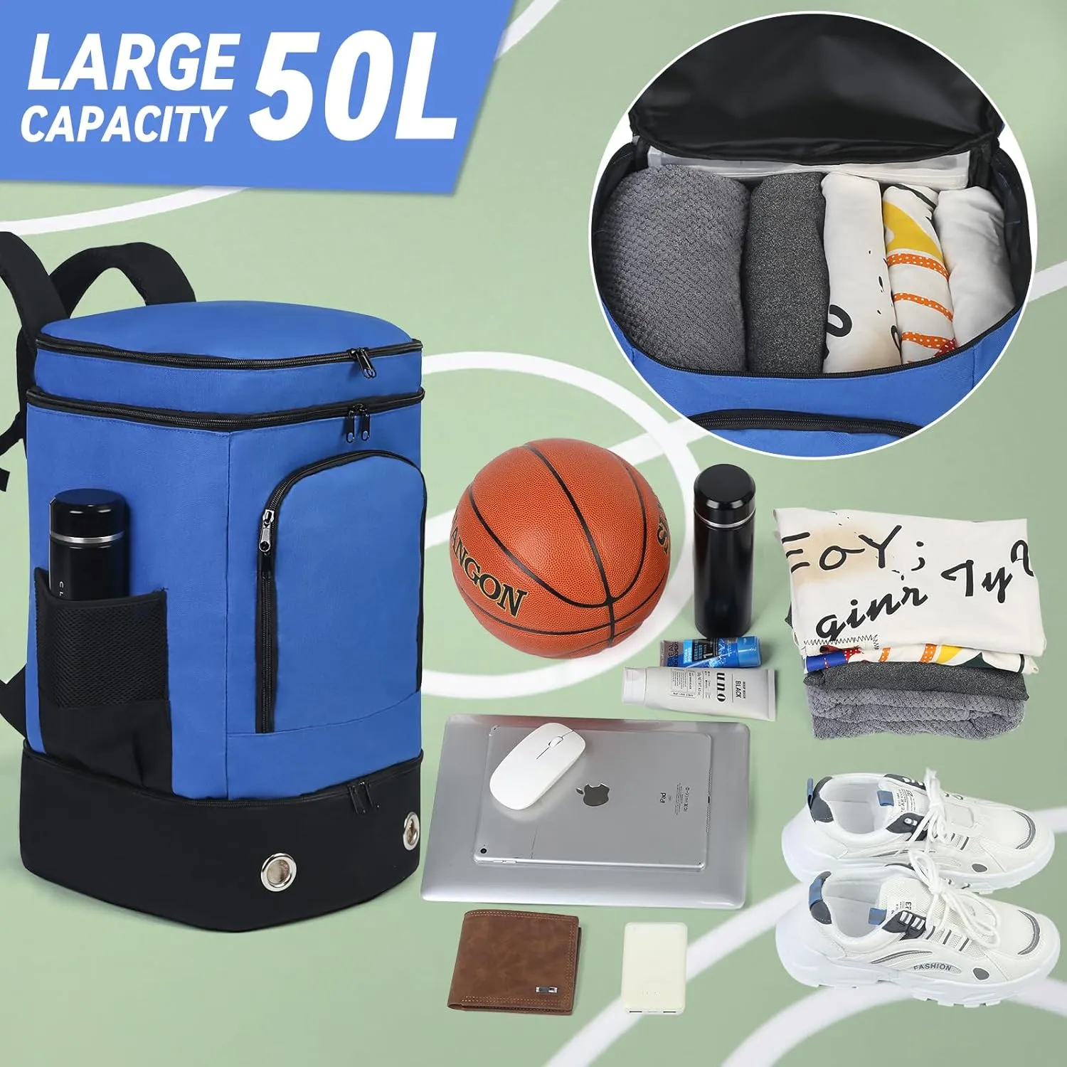 Basketball Backpack, Large Sports Bag with Separate Ball Holder & Shoes Compartment, Water Resistant Basketball Bag Best for Basketball, Soccer,Volleyball,Gym,Swim